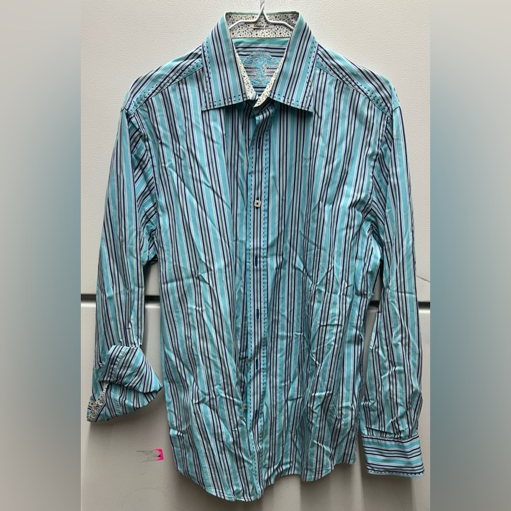 Bugatchi Aqua and Black Striped Shirt